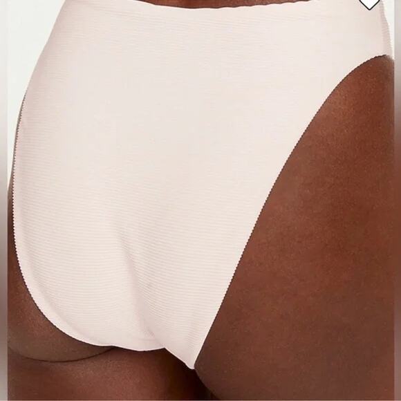 New J. Crew Pink Ribbed High Rise Cheeky Bikini Swim Bathing Suit Bottom Medium - Picture 2 of 9